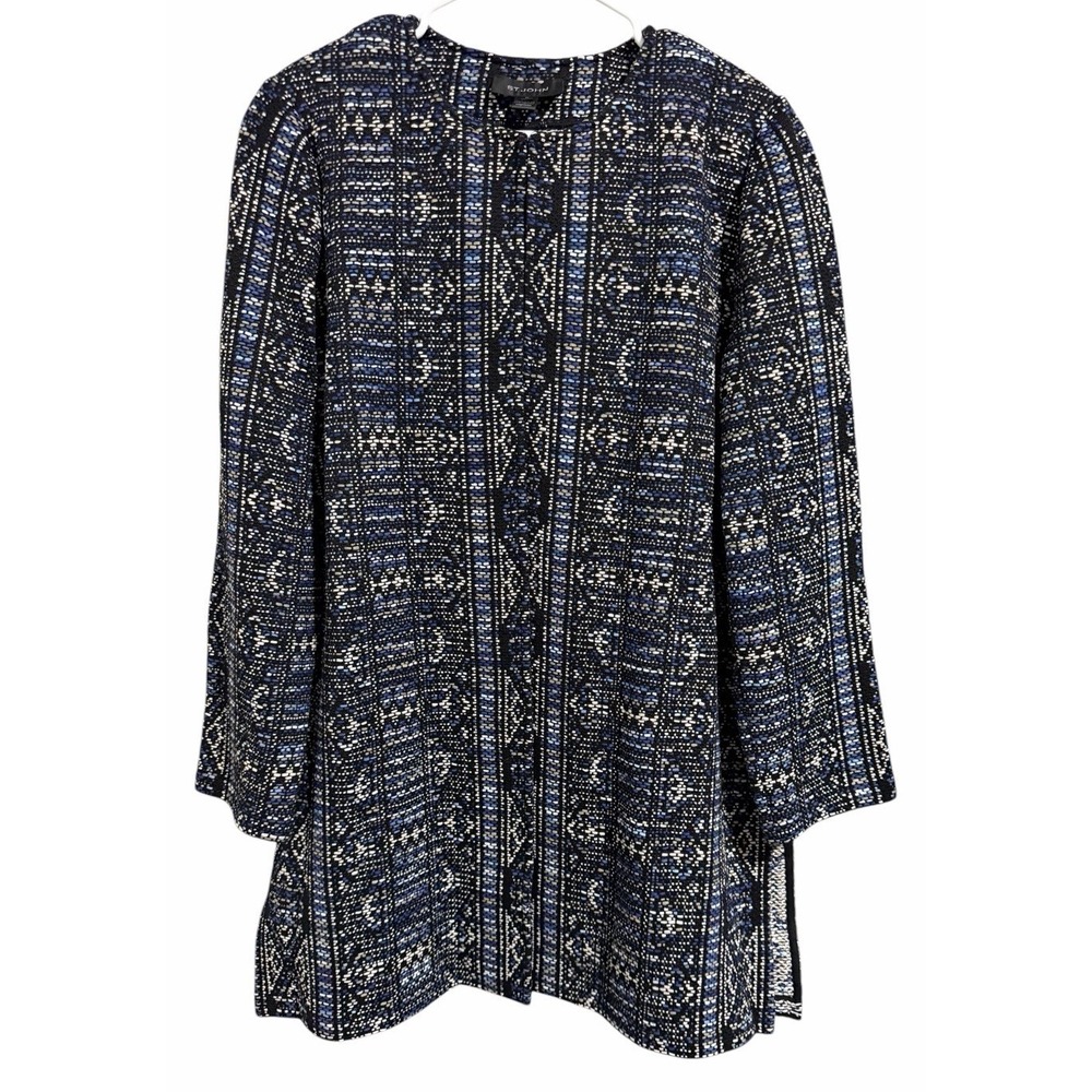 St John Kian Tapestry Knit Long Cardigan Sweater Topper Jacket Women's Size 14